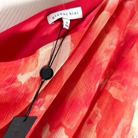 NWT Gianni Bini Pink and Orange Floral One Shoulder High Low Maxi Dress Size 4 - Picture 3 of 13